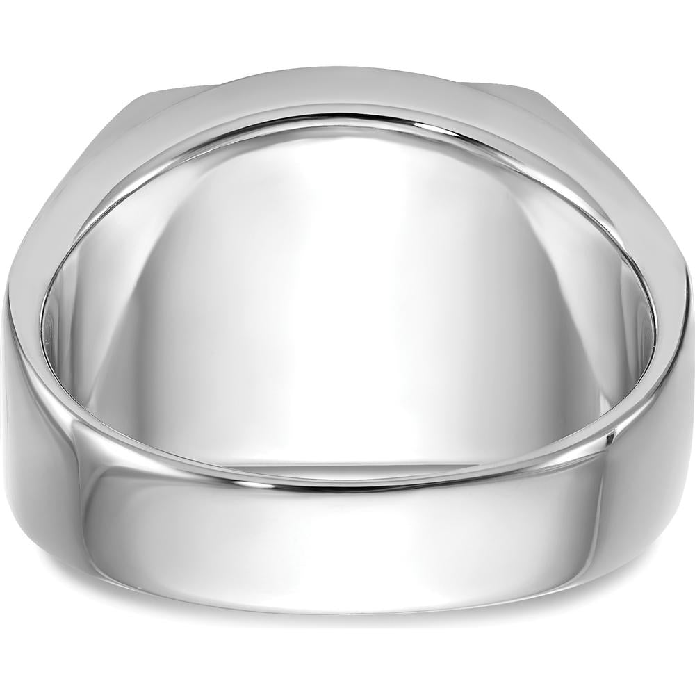 14K White Gold Men's Masonic Ring with Polished and Textured Black Enamel and Onyx - Cushion Cut, 12x10mm by IBGoodman