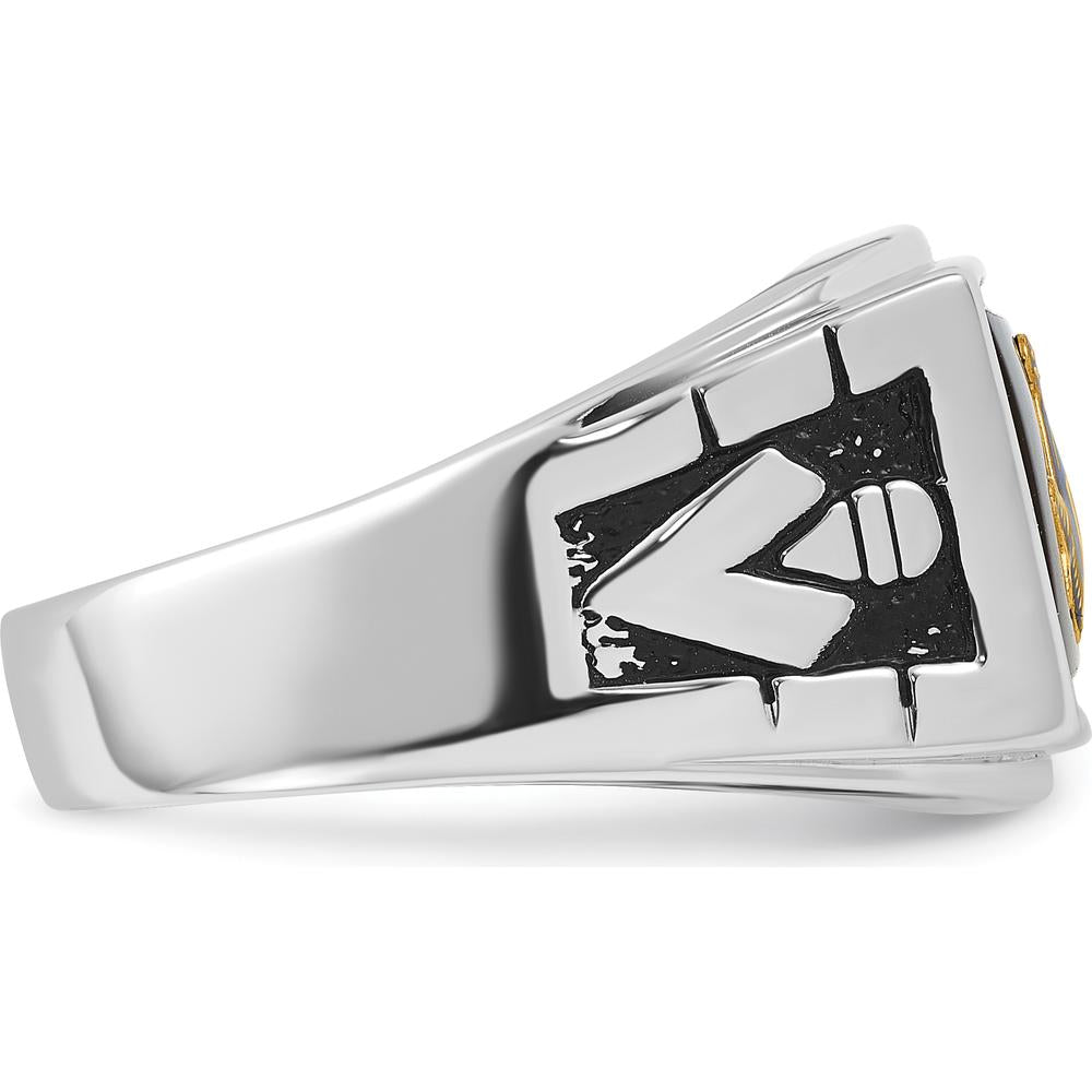 14K White Gold Men's Masonic Ring with Polished and Textured Black Enamel and Onyx - Cushion Cut, 12x10mm by IBGoodman