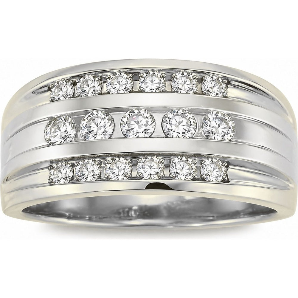 14K White Gold Men's Multi-Row Channel Set Round Diamond Band - 0.56 Carat Total Diamond Weight by Auriventus