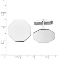 14K White Gold Men's Octagonal Cuff Links with Polished Rhodium Finish by Oro Pregiato
