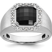 14K White Gold Men's Onyx and 1/8 Carat Diamond Halo Ring by IBGoodman