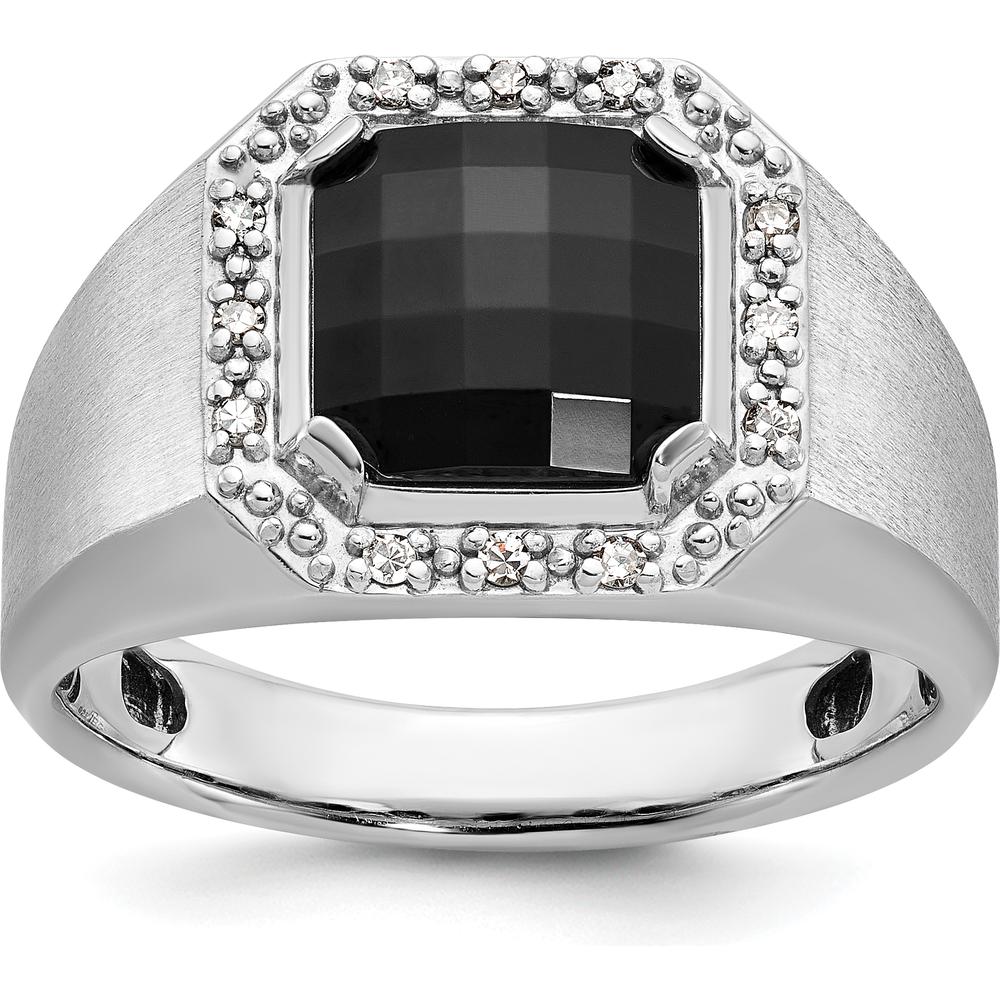 14K White Gold Men's Onyx and 1/8 Carat Diamond Halo Ring by IBGoodman