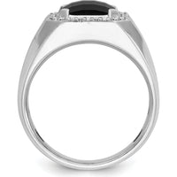 14K White Gold Men's Onyx and 1/8 Carat Diamond Halo Ring by IBGoodman