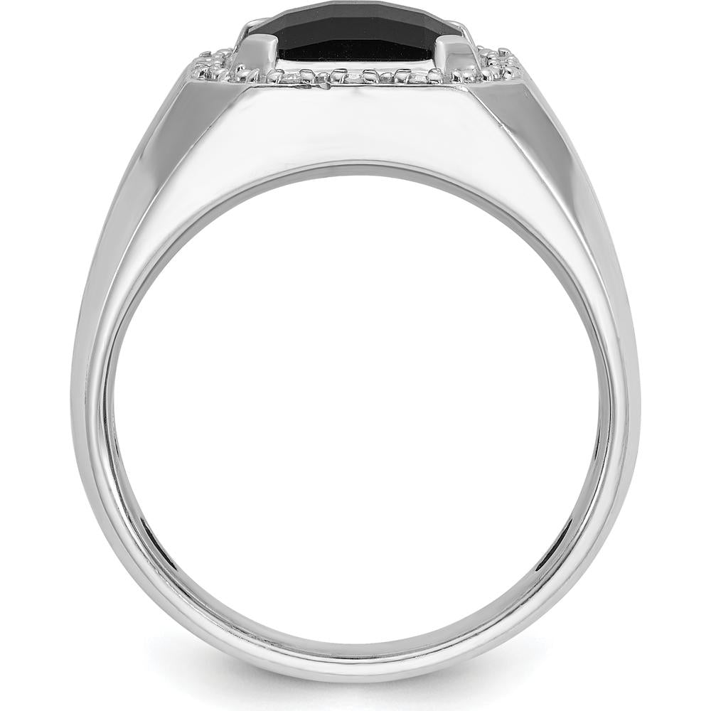 14K White Gold Men's Onyx and 1/8 Carat Diamond Halo Ring by IBGoodman