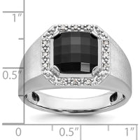 14K White Gold Men's Onyx and 1/8 Carat Diamond Halo Ring by IBGoodman