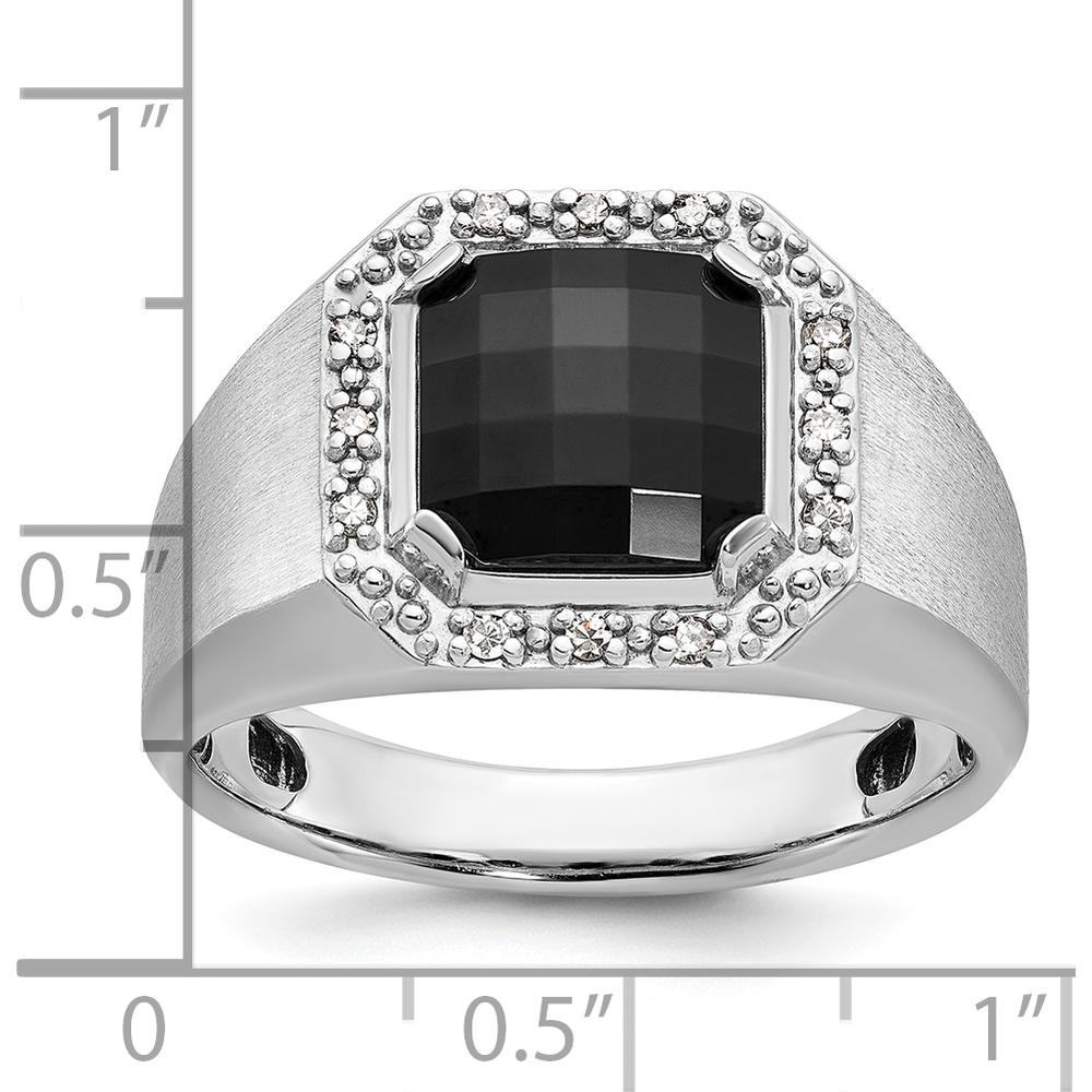 14K White Gold Men's Onyx and 1/8 Carat Diamond Halo Ring by IBGoodman