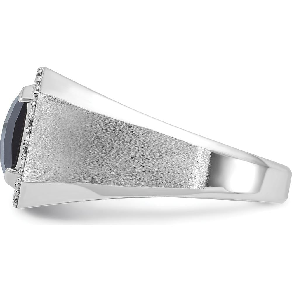 14K White Gold Men's Onyx and 1/8 Carat Diamond Halo Ring by IBGoodman