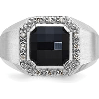 14K White Gold Men's Onyx and 1/8 Carat Diamond Halo Ring by IBGoodman