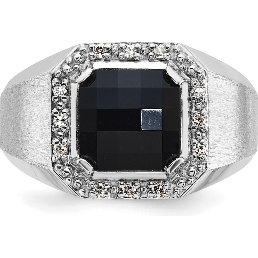 14K White Gold Men's Onyx and 1/8 Carat Diamond Halo Ring by IBGoodman