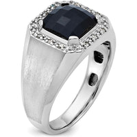 14K White Gold Men's Onyx and 1/8 Carat Diamond Halo Ring by IBGoodman