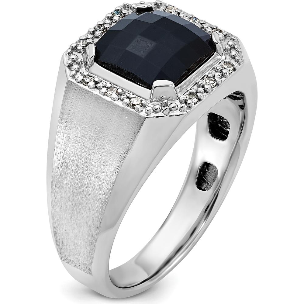 14K White Gold Men's Onyx and 1/8 Carat Diamond Halo Ring by IBGoodman