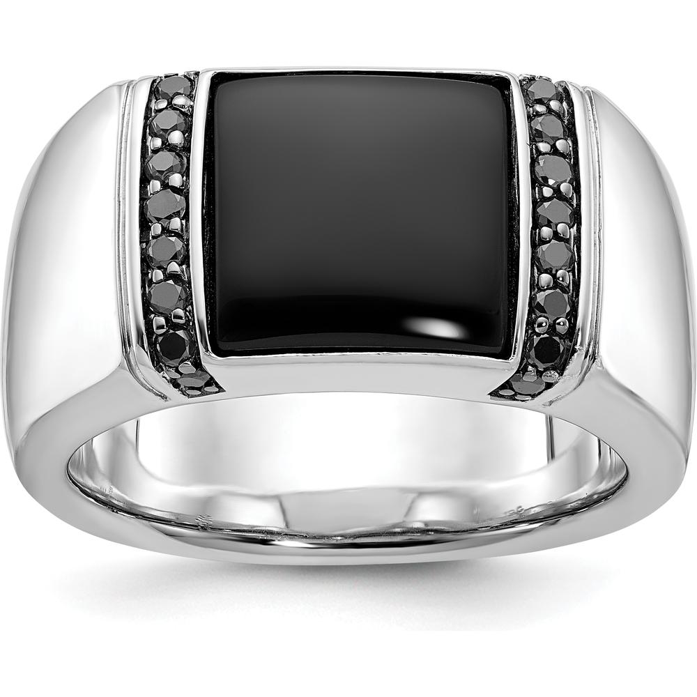 14K White Gold Men's Onyx and Black Diamond Ring - 0.25 Carats Total Diamond Weight by IBGoodman