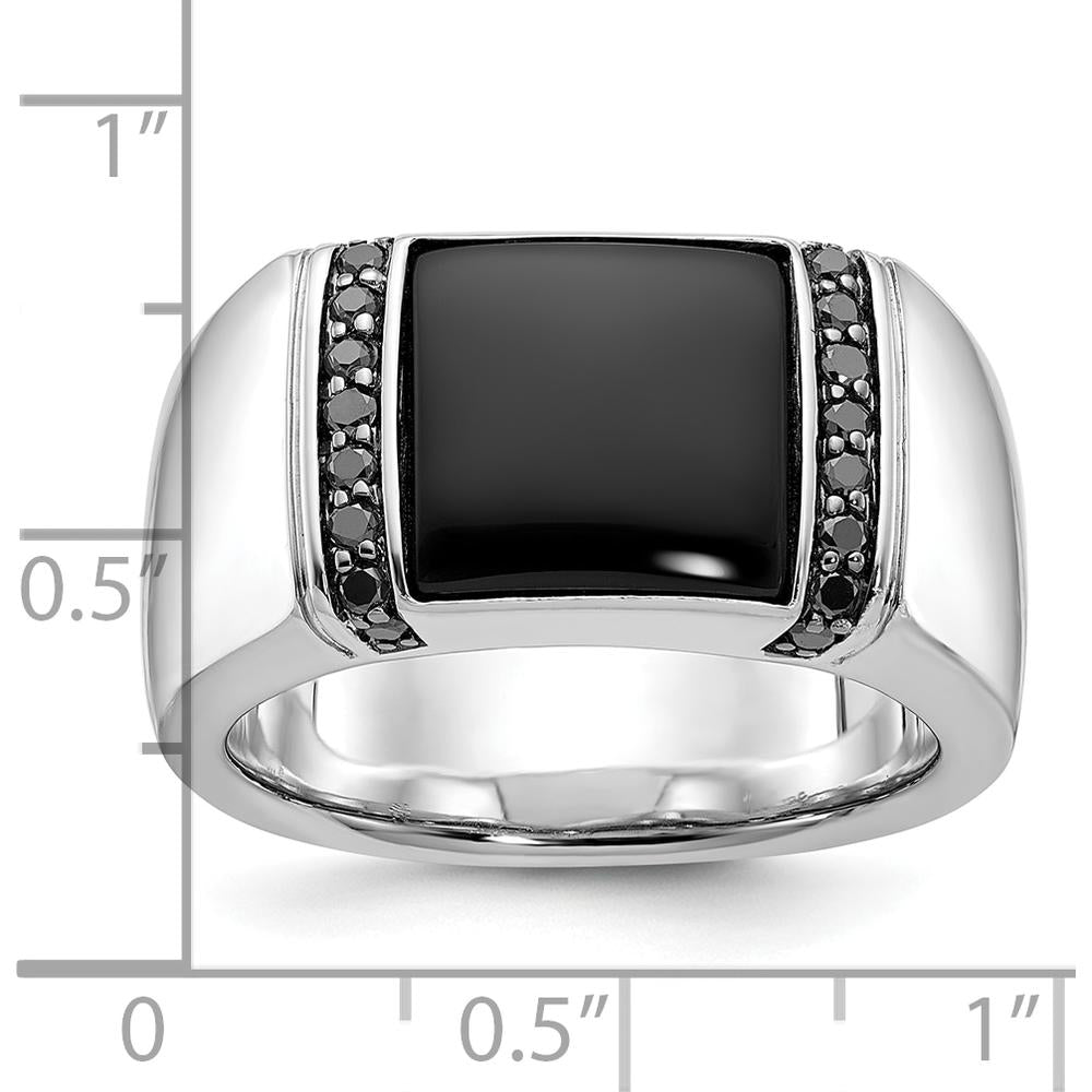 14K White Gold Men's Onyx and Black Diamond Ring - 0.25 Carats Total Diamond Weight by IBGoodman