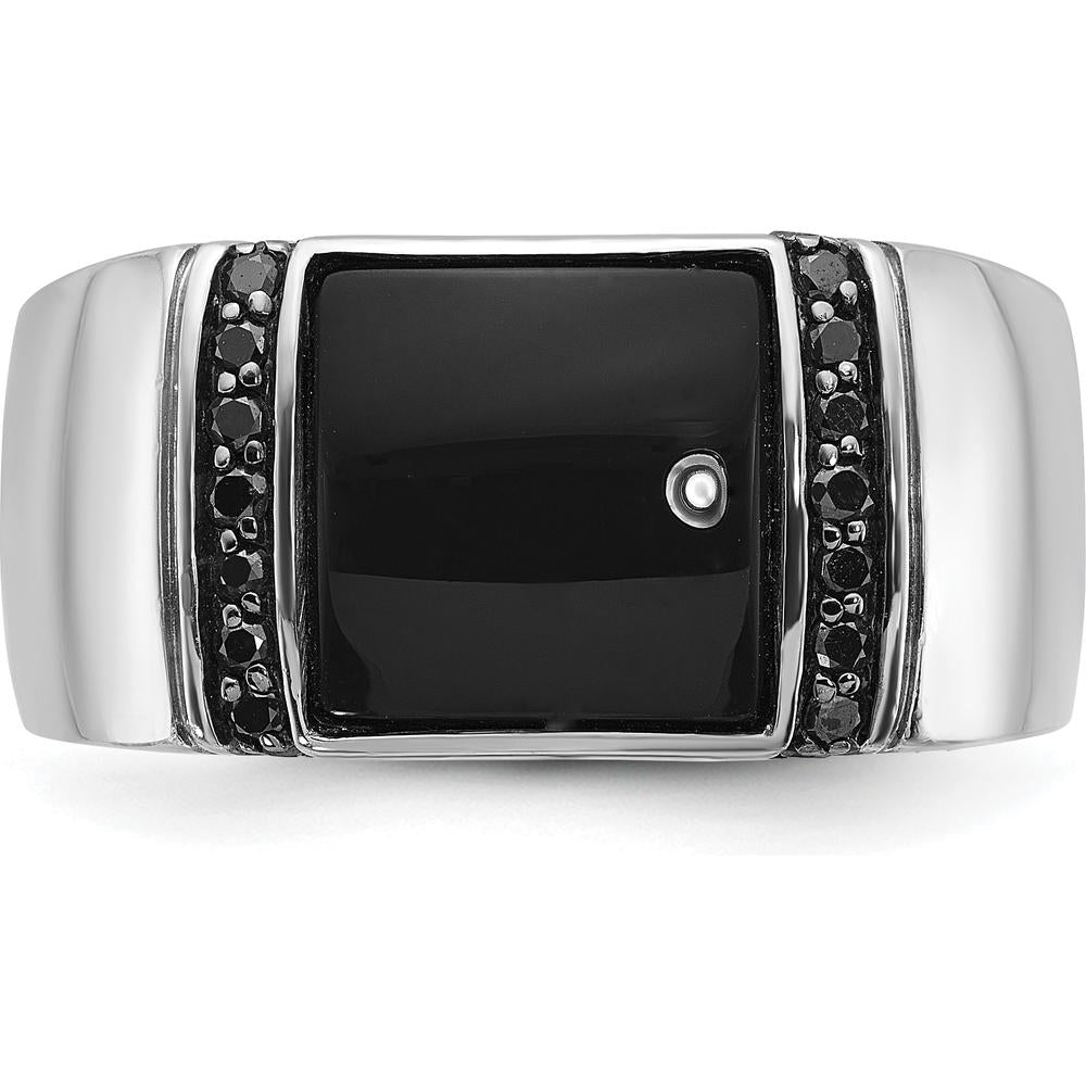 14K White Gold Men's Onyx and Black Diamond Ring - 0.25 Carats Total Diamond Weight by IBGoodman