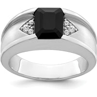 14K White Gold Men's Onyx and Diamond Ring - 0.05 Carat Total Diamond Weight by 0
