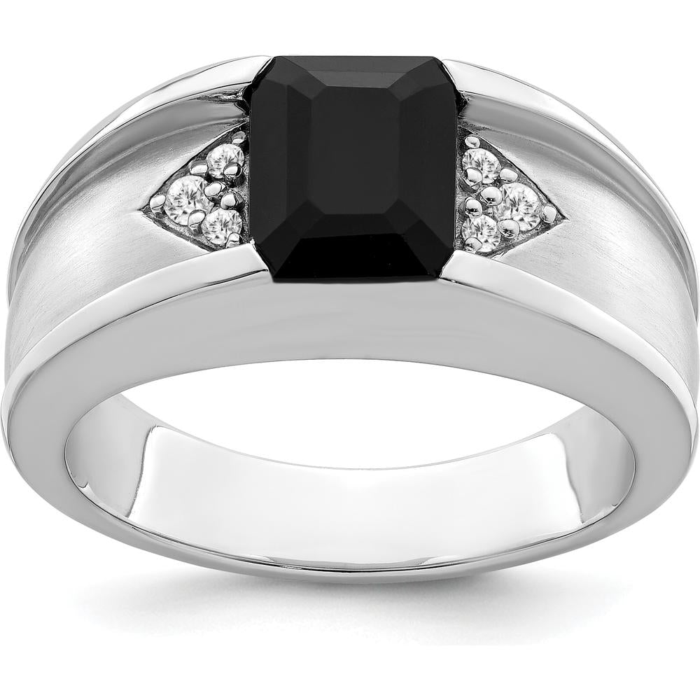 14K White Gold Men's Onyx and Diamond Ring - 0.05 Carat Total Diamond Weight by 0