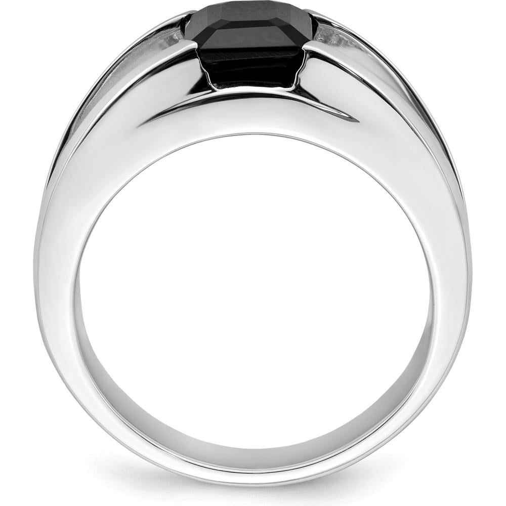 14K White Gold Men's Onyx and Diamond Ring - 0.05 Carat Total Diamond Weight by 0