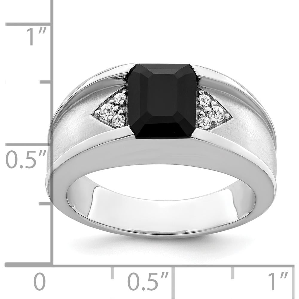 14K White Gold Men's Onyx and Diamond Ring - 0.05 Carat Total Diamond Weight by 0