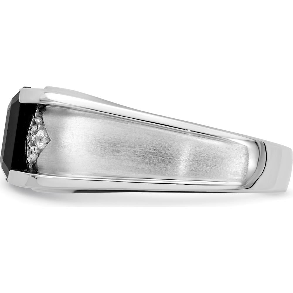 14K White Gold Men's Onyx and Diamond Ring - 0.05 Carat Total Diamond Weight by 0