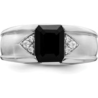 14K White Gold Men's Onyx and Diamond Ring - 0.05 Carat Total Diamond Weight by 0