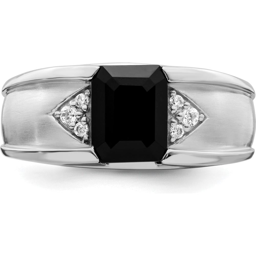 14K White Gold Men's Onyx and Diamond Ring - 0.05 Carat Total Diamond Weight by 0