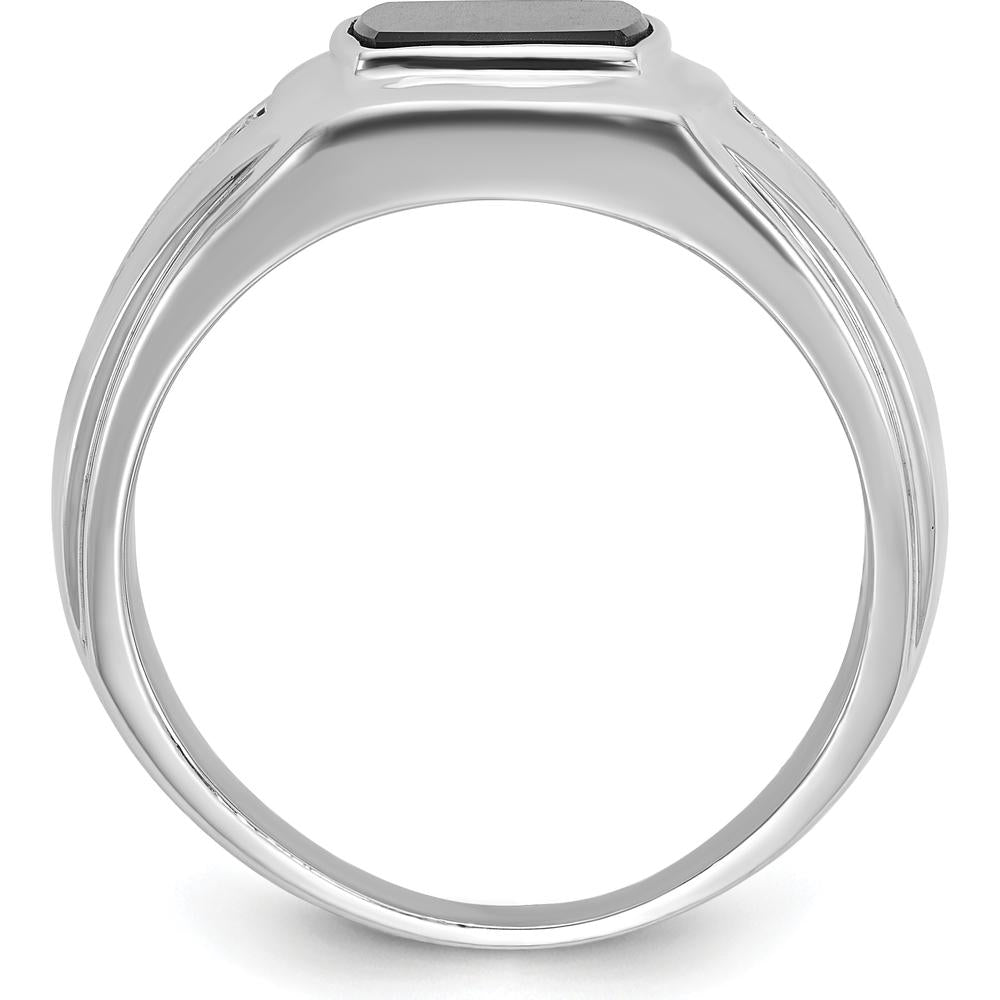 14K White Gold Men's Onyx and Diamond Ring Mounting - Bold Black Onyx with Diamond Accents by IBGoodman