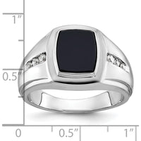 14K White Gold Men's Onyx and Diamond Ring Mounting - Bold Black Onyx with Diamond Accents by IBGoodman