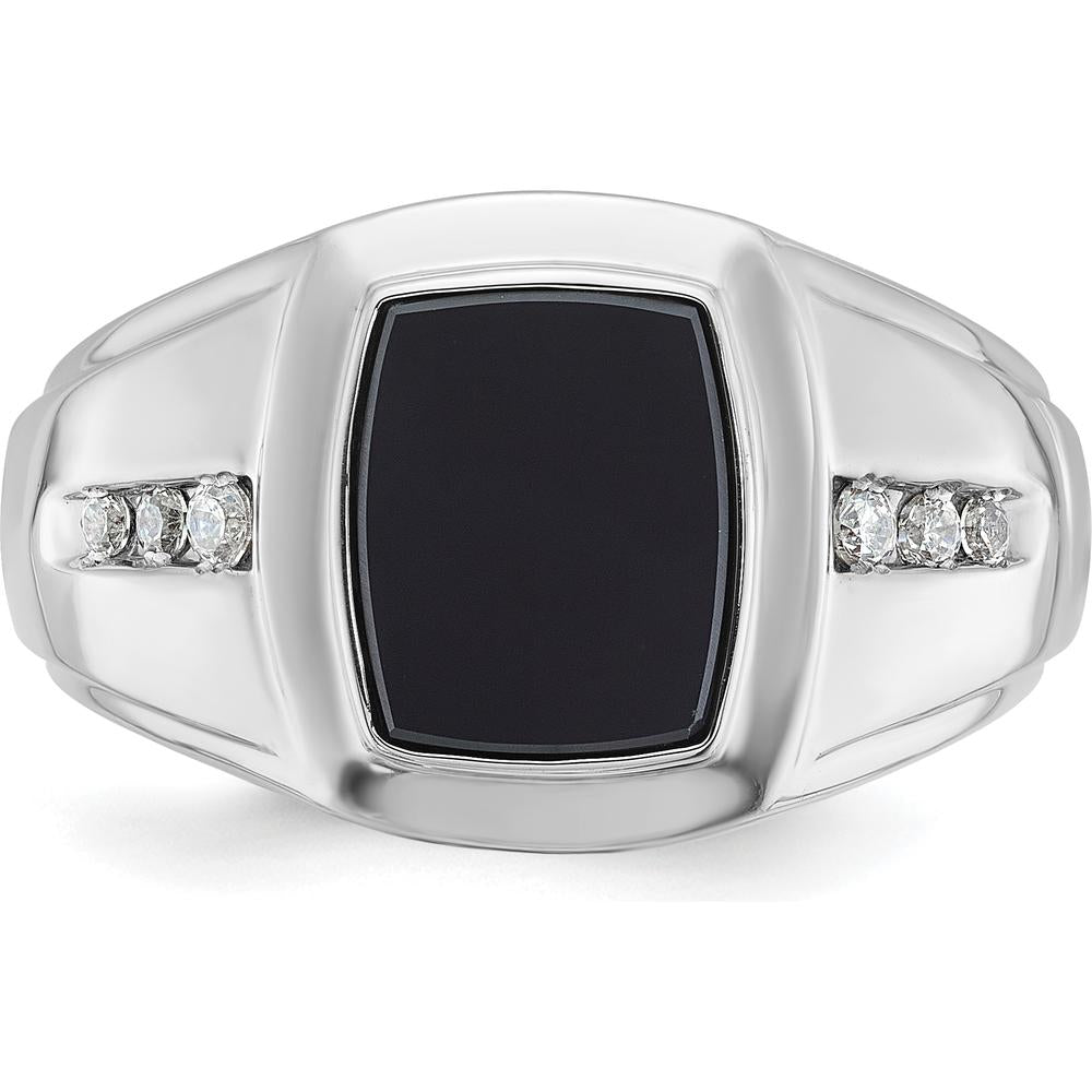 14K White Gold Men's Onyx and Diamond Ring Mounting - Bold Black Onyx with Diamond Accents by IBGoodman