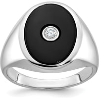 14K White Gold Men's Onyx and Diamond Ring with 1/10 Carat Round Diamond - Luxury Statement Piece by IBGoodman