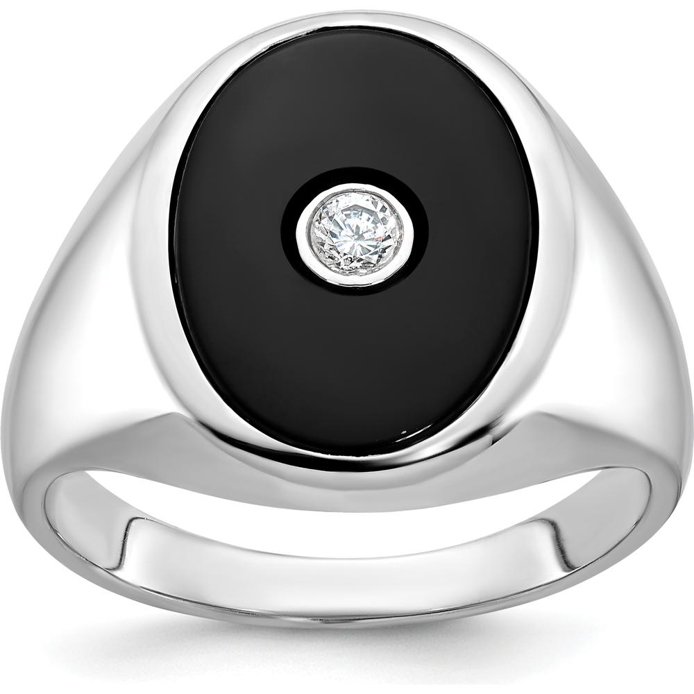 14K White Gold Men's Onyx and Diamond Ring with 1/10 Carat Round Diamond - Luxury Statement Piece by IBGoodman