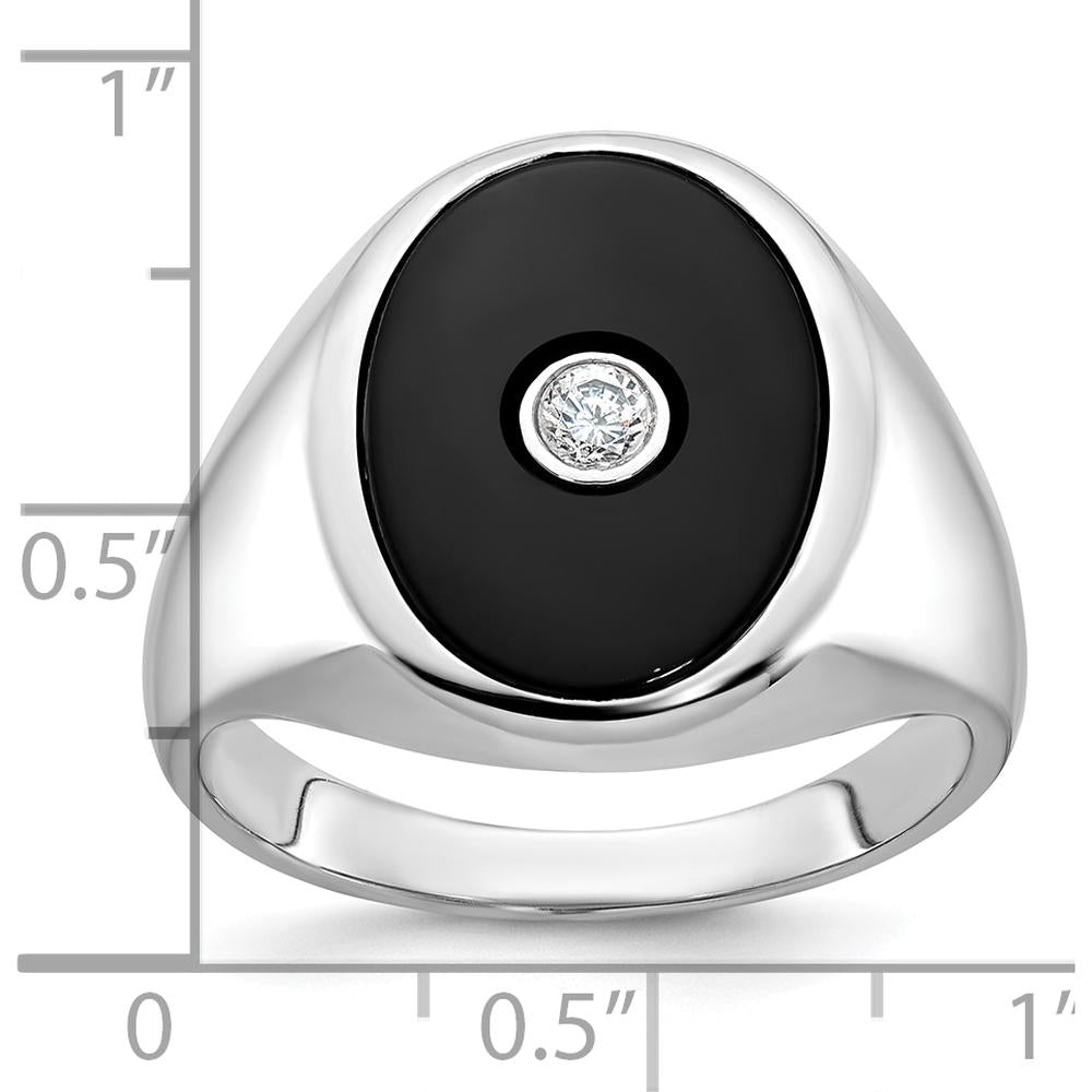 14K White Gold Men's Onyx and Diamond Ring with 1/10 Carat Round Diamond - Luxury Statement Piece by IBGoodman