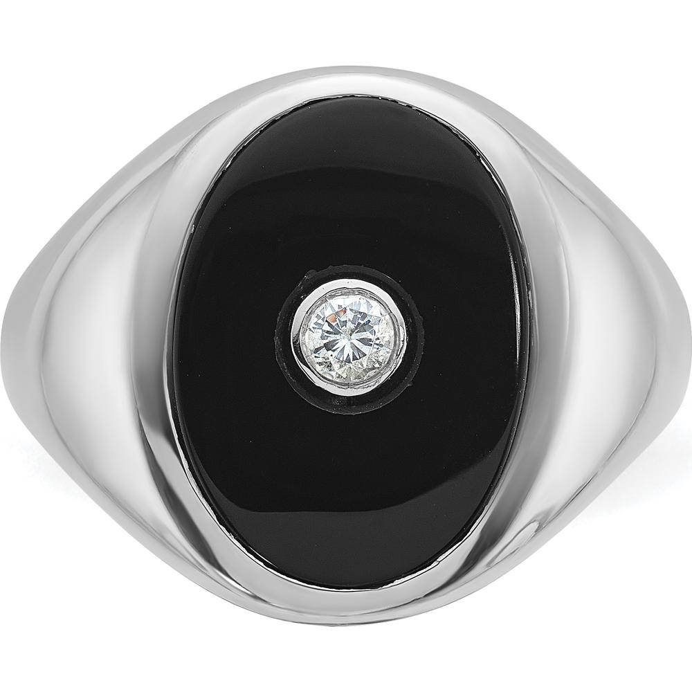 14K White Gold Men's Onyx and Diamond Ring with 1/10 Carat Round Diamond - Luxury Statement Piece by IBGoodman
