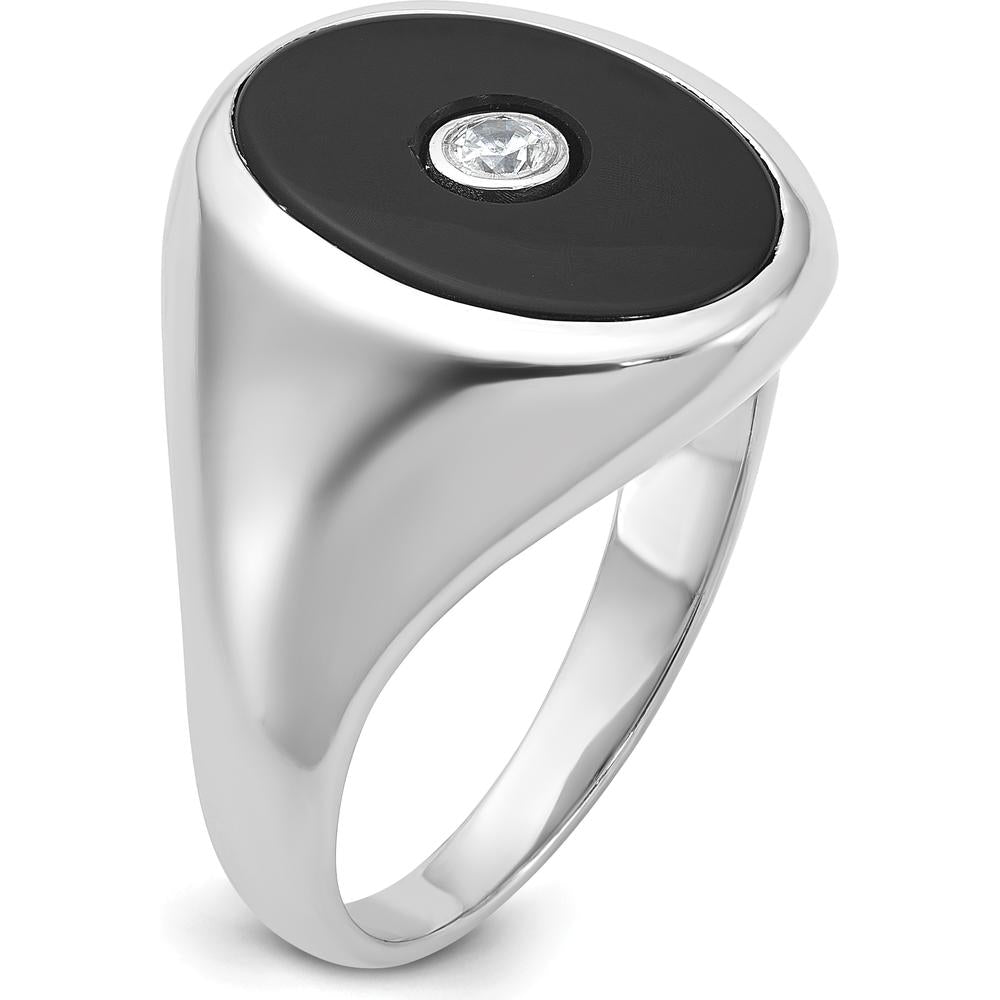 14K White Gold Men's Onyx and Diamond Ring with 1/10 Carat Round Diamond - Luxury Statement Piece by IBGoodman