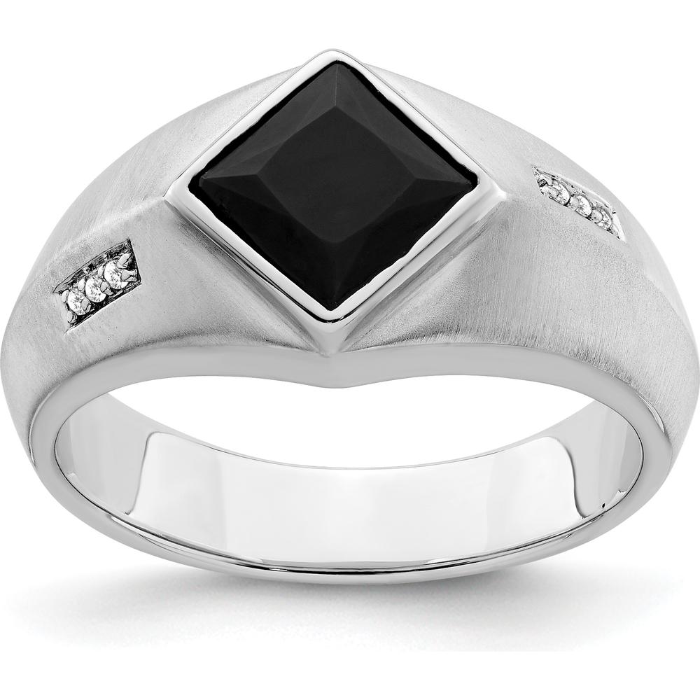 14K White Gold Men's Onyx and Diamond Ring with 1.6 Carat Onyx and 0.03 Carat Total Diamond Weight by 0