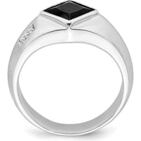 14K White Gold Men's Onyx and Diamond Ring with 1.6 Carat Onyx and 0.03 Carat Total Diamond Weight by 0