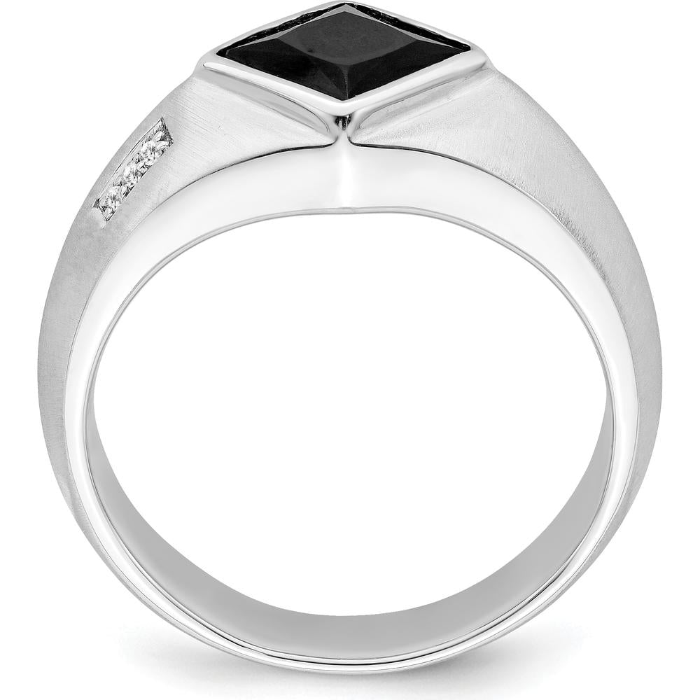 14K White Gold Men's Onyx and Diamond Ring with 1.6 Carat Onyx and 0.03 Carat Total Diamond Weight by 0