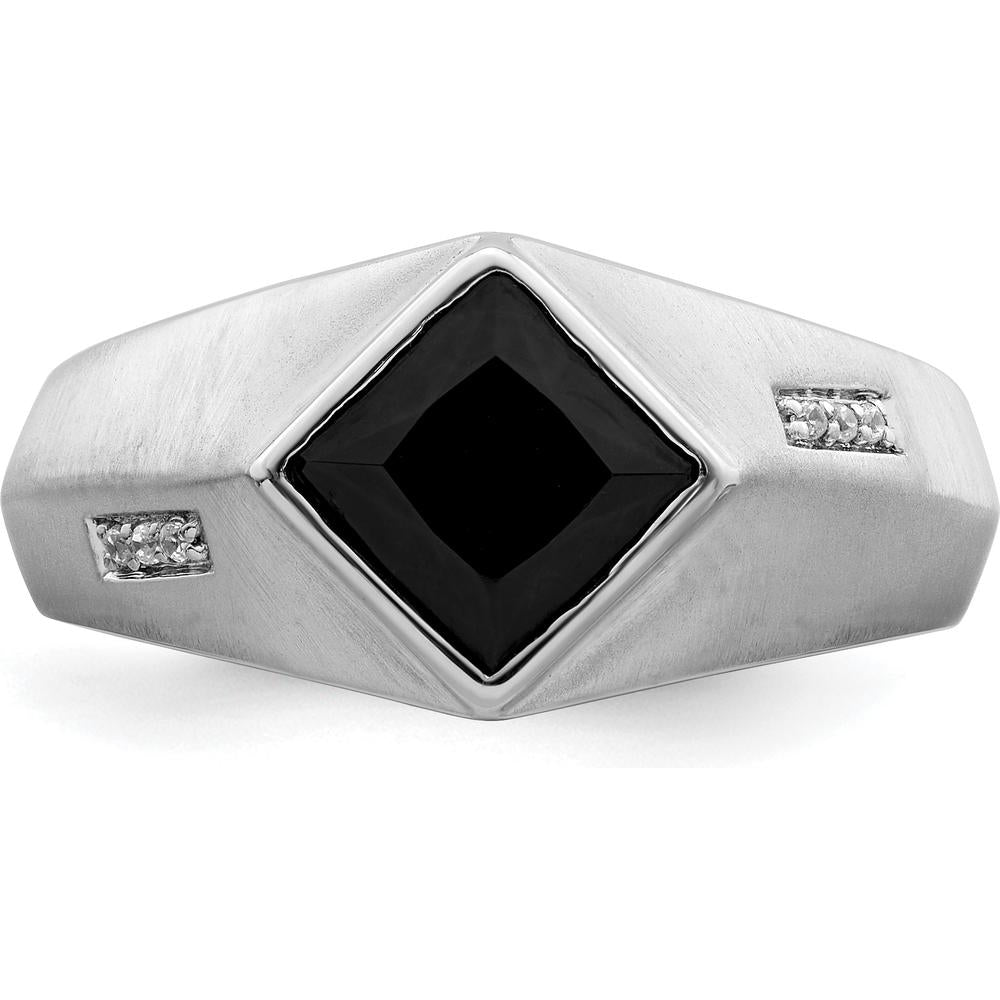 14K White Gold Men's Onyx and Diamond Ring with 1.6 Carat Onyx and 0.03 Carat Total Diamond Weight by 0