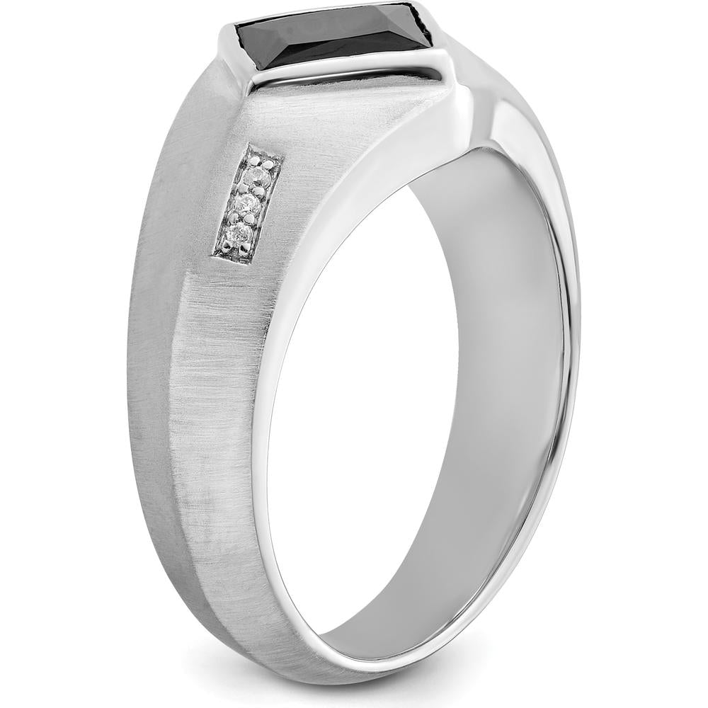 14K White Gold Men's Onyx and Diamond Ring with 1.6 Carat Onyx and 0.03 Carat Total Diamond Weight by 0