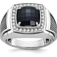 14K White Gold Men's Onyx and Diamond Ring with Black Rhodium Finish - 1/4 Carat Total Diamond Weight by IBGoodman