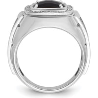 14K White Gold Men's Onyx and Diamond Ring with Black Rhodium Finish - 1/4 Carat Total Diamond Weight by IBGoodman