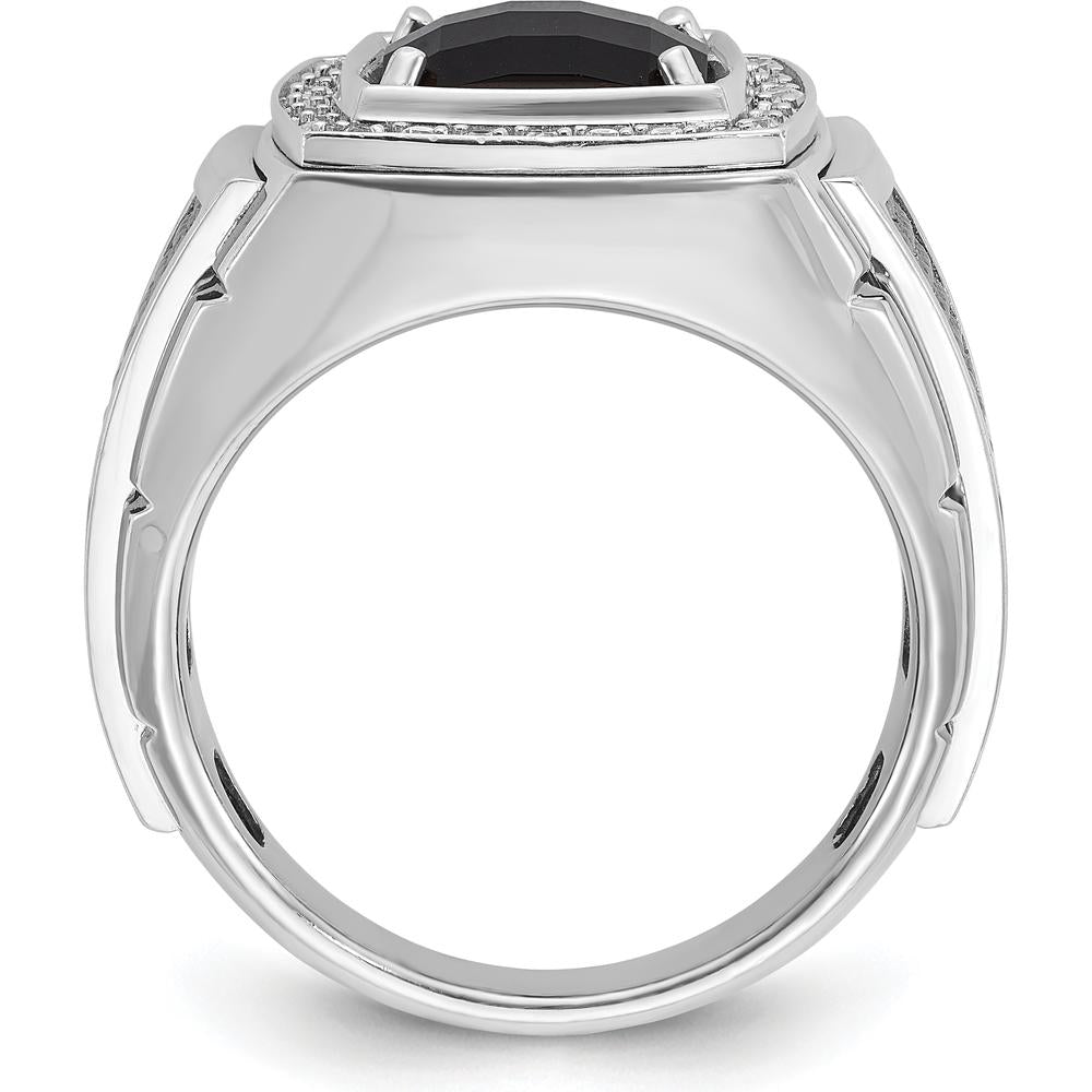 14K White Gold Men's Onyx and Diamond Ring with Black Rhodium Finish - 1/4 Carat Total Diamond Weight by IBGoodman
