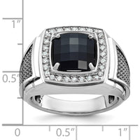 14K White Gold Men's Onyx and Diamond Ring with Black Rhodium Finish - 1/4 Carat Total Diamond Weight by IBGoodman