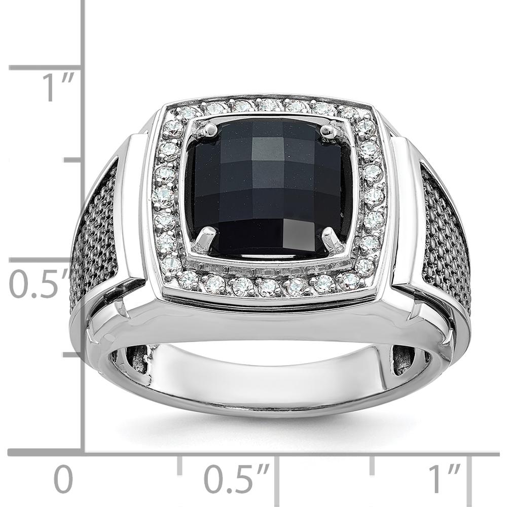 14K White Gold Men's Onyx and Diamond Ring with Black Rhodium Finish - 1/4 Carat Total Diamond Weight by IBGoodman