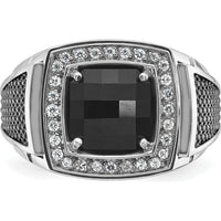 14K White Gold Men's Onyx and Diamond Ring with Black Rhodium Finish - 1/4 Carat Total Diamond Weight by IBGoodman