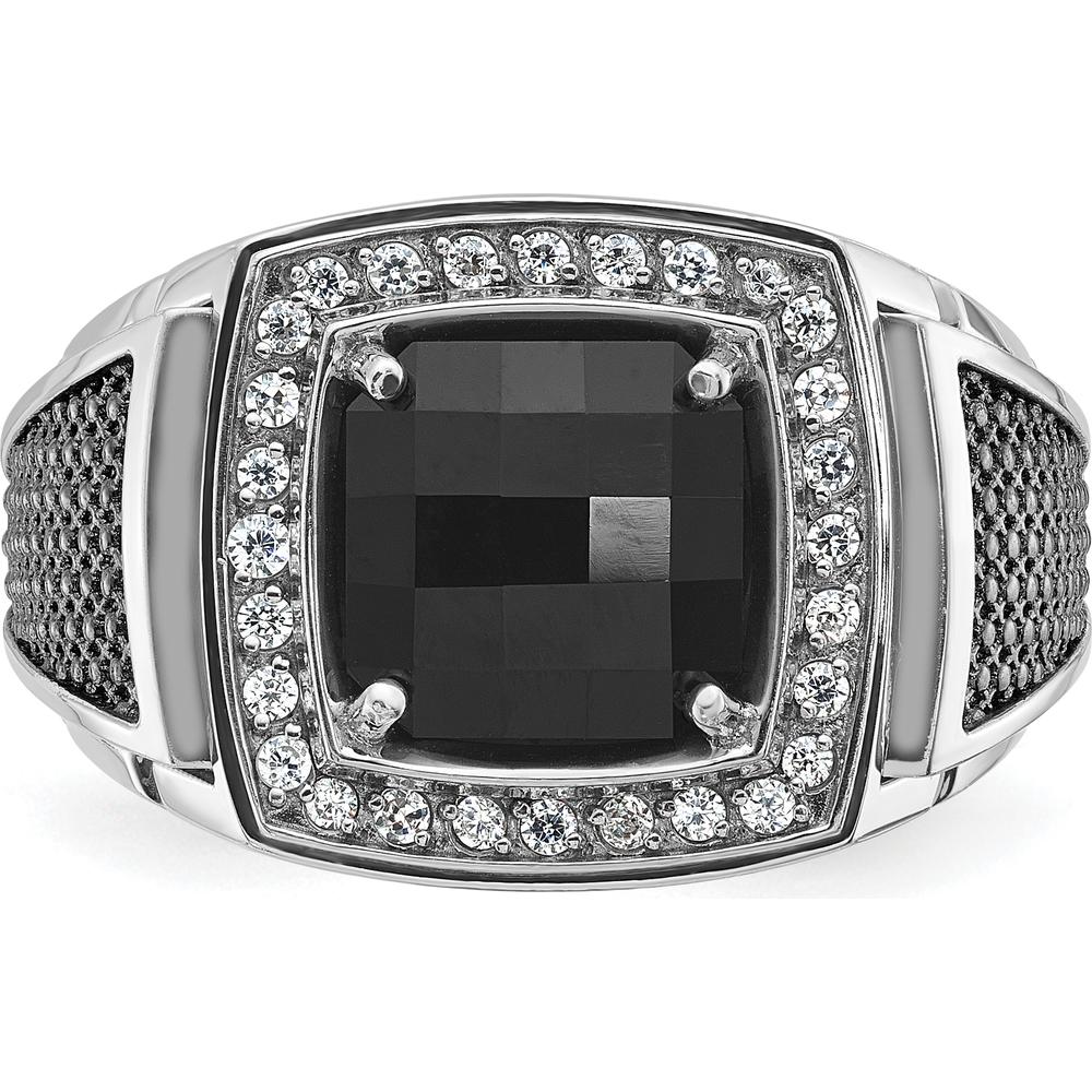 14K White Gold Men's Onyx and Diamond Ring with Black Rhodium Finish - 1/4 Carat Total Diamond Weight by IBGoodman