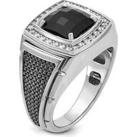 14K White Gold Men's Onyx and Diamond Ring with Black Rhodium Finish - 1/4 Carat Total Diamond Weight by IBGoodman