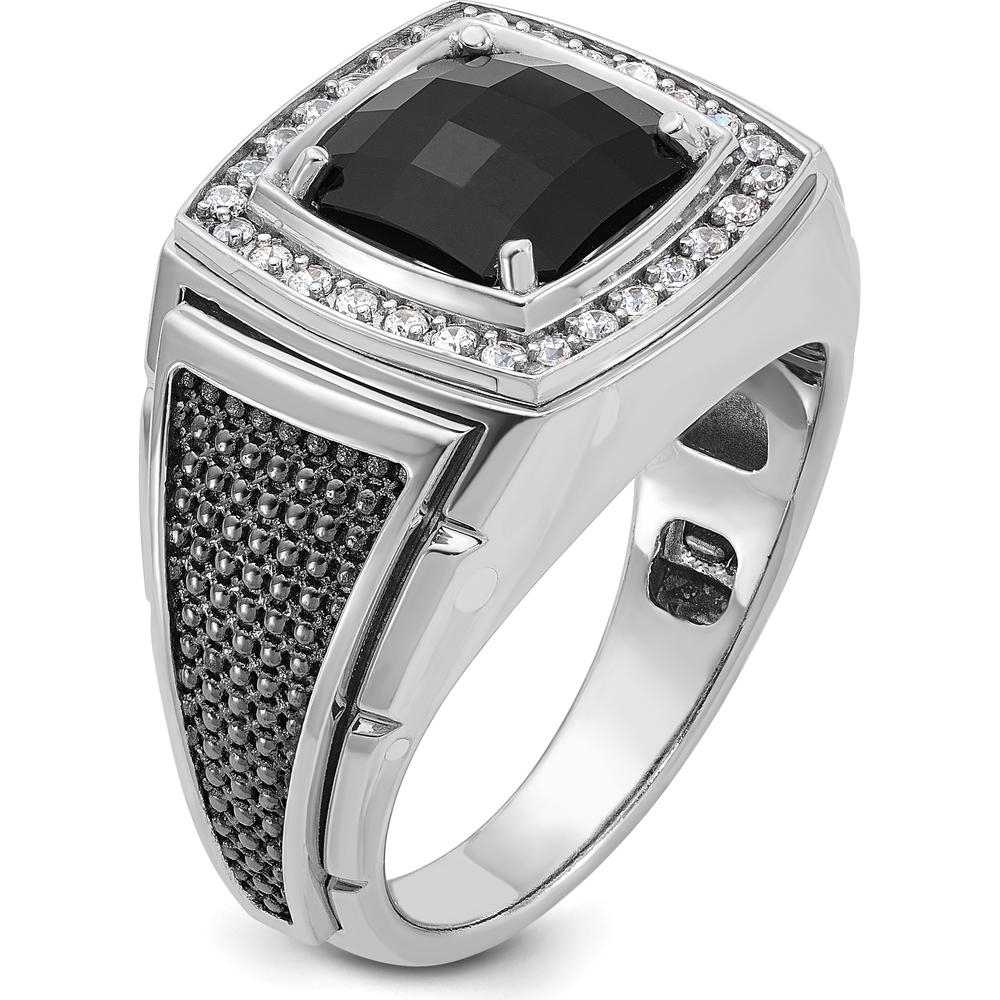 14K White Gold Men's Onyx and Diamond Ring with Black Rhodium Finish - 1/4 Carat Total Diamond Weight by IBGoodman