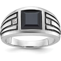 14K White Gold Men's Onyx and Diamond Ring with Black Rhodium Plating by IBGoodman