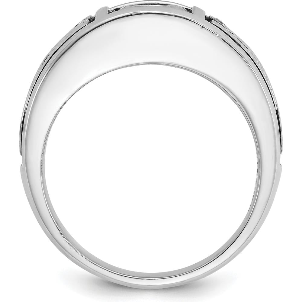 14K White Gold Men's Onyx and Diamond Ring with Black Rhodium Plating by IBGoodman