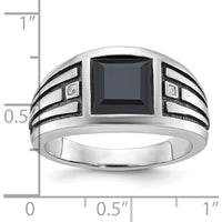 14K White Gold Men's Onyx and Diamond Ring with Black Rhodium Plating by IBGoodman